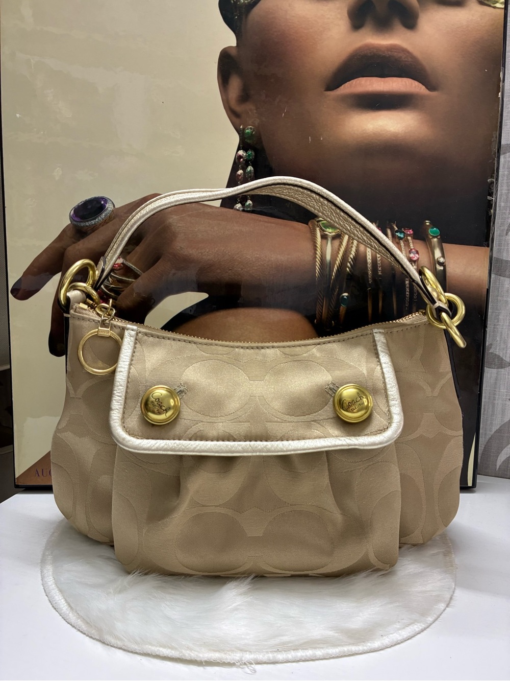 Coach Poppy Tan Signature Canvas Shoulder Bag